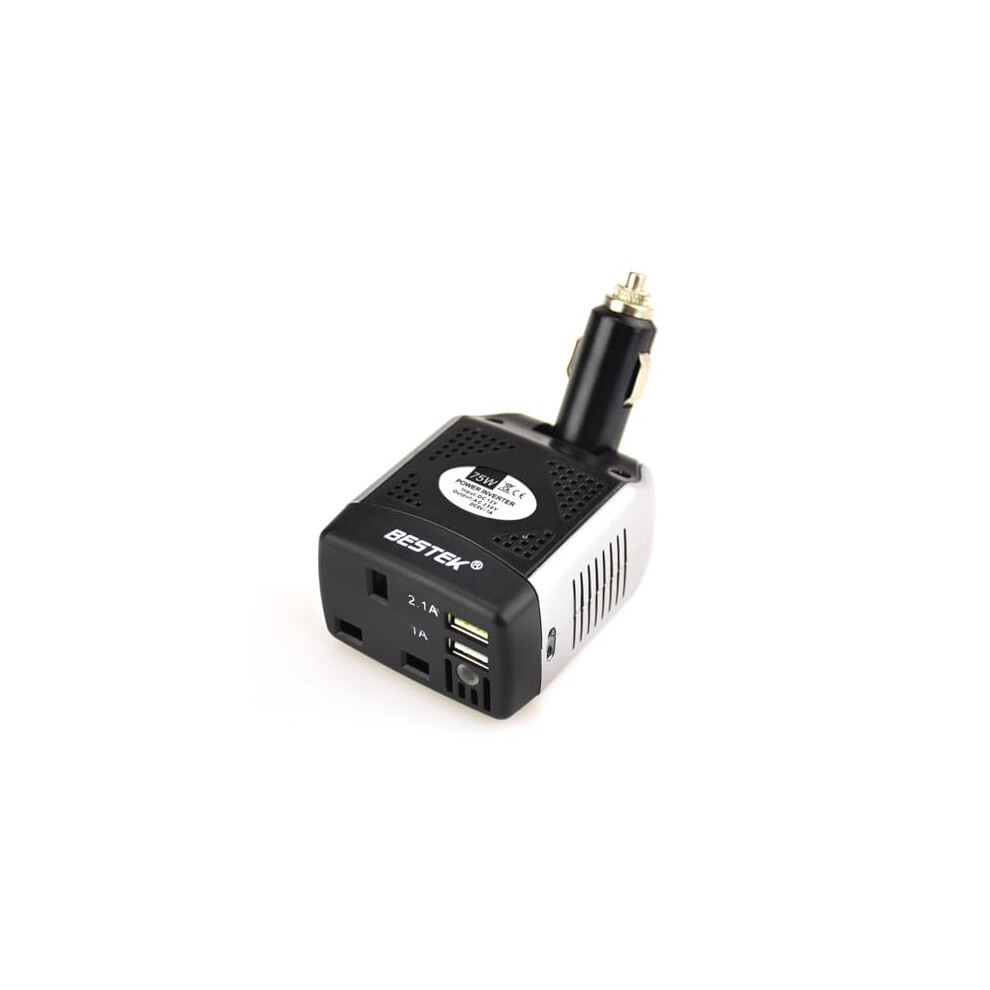 Bestek 75W Car Charger Power Inverter Dc 12V To Ac 230V 240V Voltage Converter Transformer With Uk Outlet Socket And Dual Usb Ports Auto Adapter Plug 6950334929895