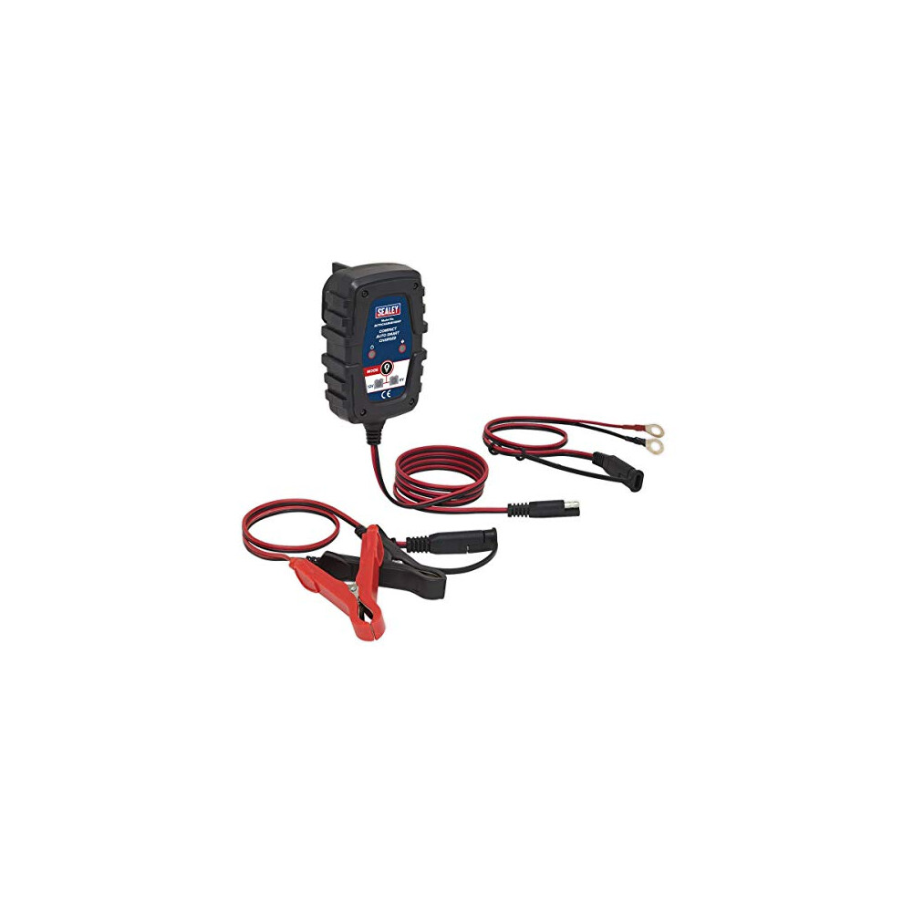 Sealey Autocharge100hf Compact Smart Trickle Charger & Maintainer 1A (6/12V) - Dual Voltage, Lead Acid/Agm/Gel, Reverse Polarity Protection