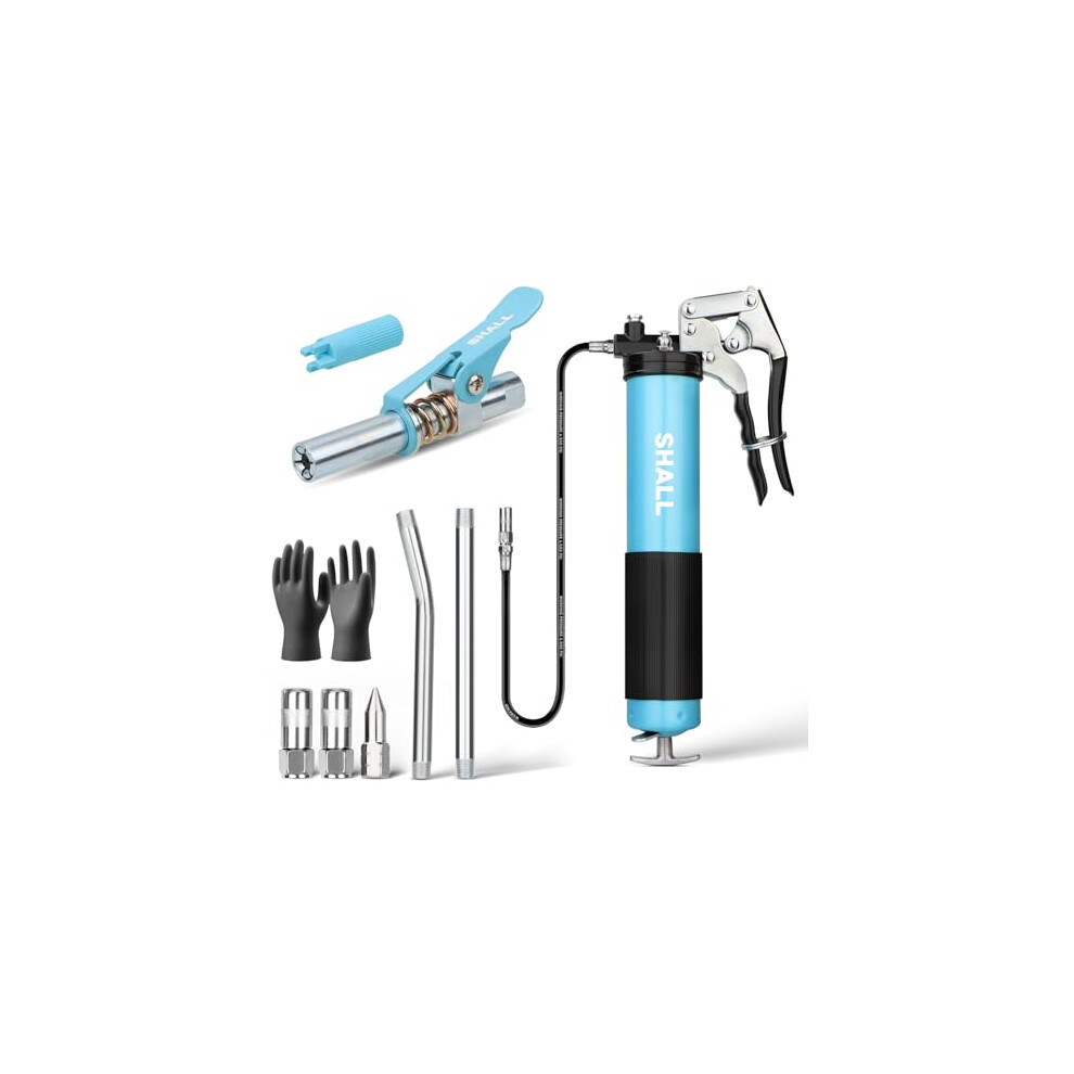 Grease Gun, 7000 PSI Heavy Duty Pistol Grip Grease Gun Kit w/Grease Gun Coupler, 18â Spring Flex Hose, 2 Reinforced-image-OPC-PDS29ZW-NEW