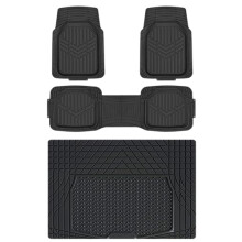 Deep Dish Universal Heavy Duty PVC Faux Rubber Floor Mats Set 4-piece with Cargo Liner, All-Weather Protection waterproof Trim To Fit for Cars,