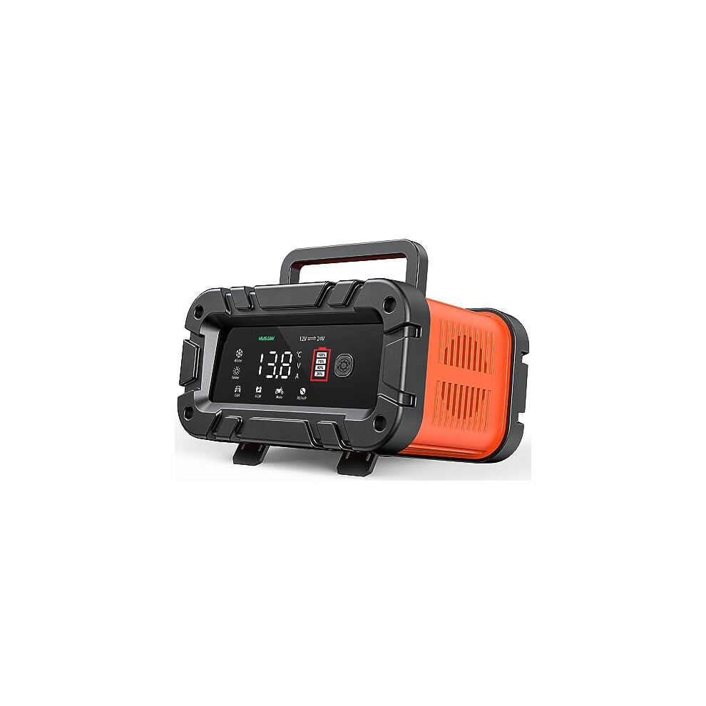 10A 12V/5A 24V Car Battery Charger With Portable Handle And Stand - Smart Battery Charger Maintainer/Pulse Repair For Car, Motorcycle 6975075046267