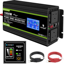 NOVOPAL 1500W Pure Sine Wave Inverter 12V to 230V 240V Car Converter Power Inverter with LCD Display 2AC Outlets and Usb Port-Remote Control for Moto