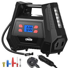 Oasser Tyre Inflator Air Compressor with 12V AC/240V DC car tyre Pump 150 PSI car tyre inflator with 5 Nozzle Adaptors, LED Light Fits for Cars Motor