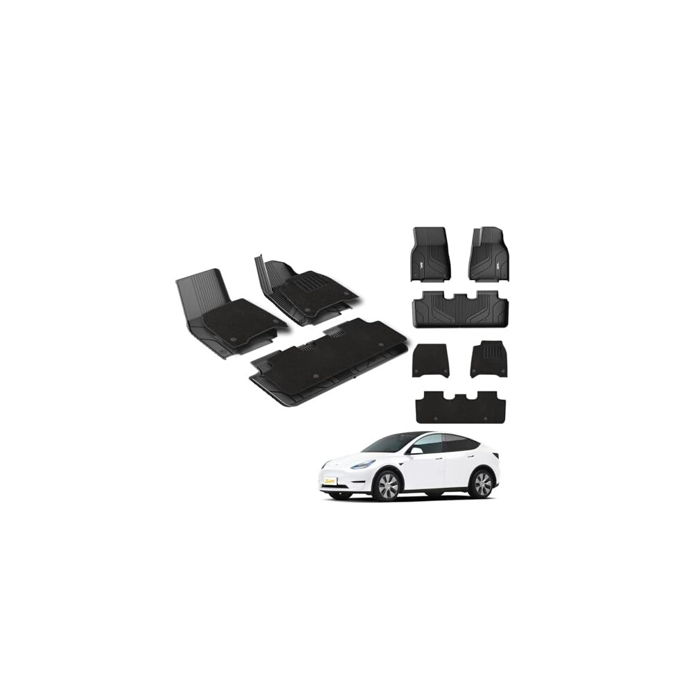 3W Floor Mats For Tesla Model Y 2021 2022 2023 2024 With Carpets On Top, Tpe Dog Friendly Mats, Custom Fit Tesla Model Y Car Liner, All Weather Water 5065013525112