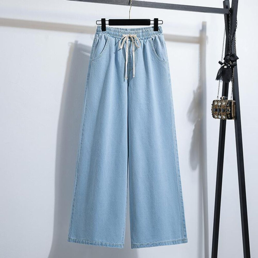 (light blue, L) Dimanaf 2025 Plus Size Women Summer Jeans Casual Long Wide Leg Pants High Waist Elastic Basic Blue Trousers Loose