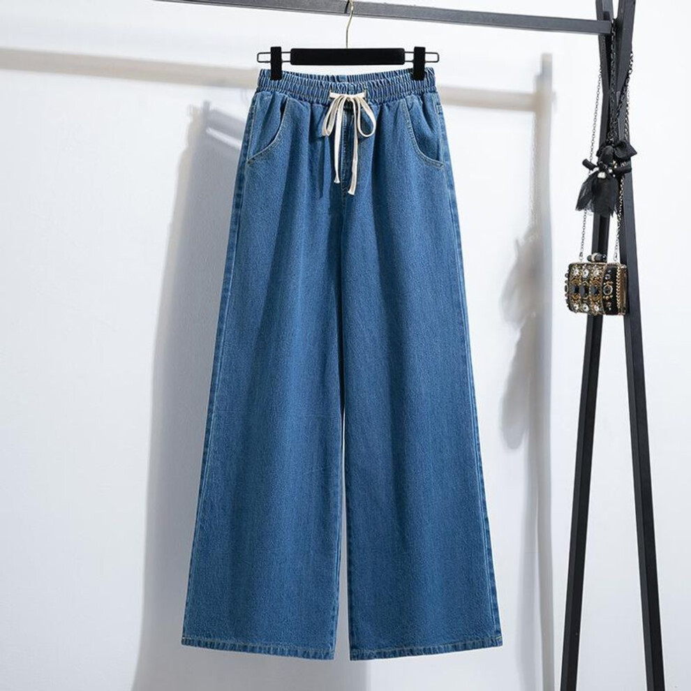 (blue, M) Dimanaf 2025 Plus Size Women Summer Jeans Casual Long Wide Leg Pants High Waist Elastic Basic Blue Trousers Loose