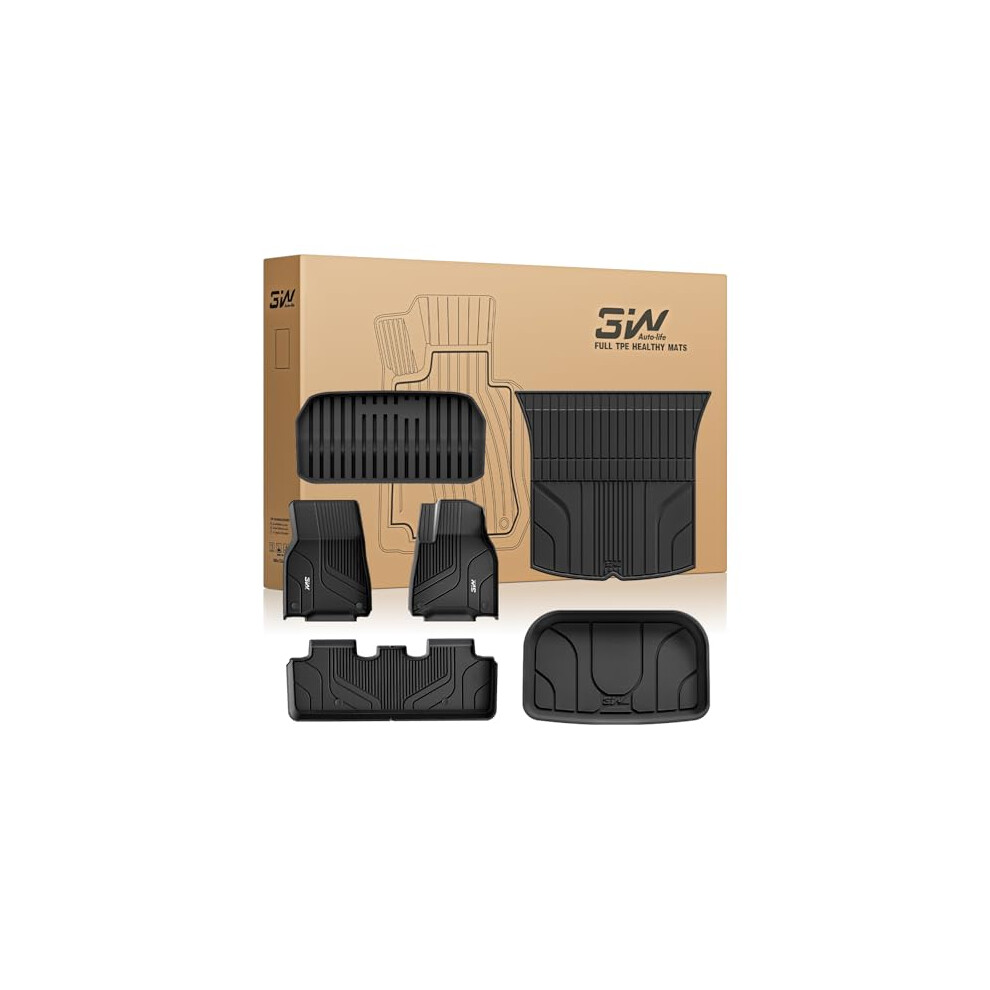 3W Floor Mats & Boot Liner Fit For Tesla Model Y 2021-2024 2025, All Weather Tpe Pet Friendly Floor Liner Boot Mats, Heavy Duty Waterproof Easy Clean 5065013525082