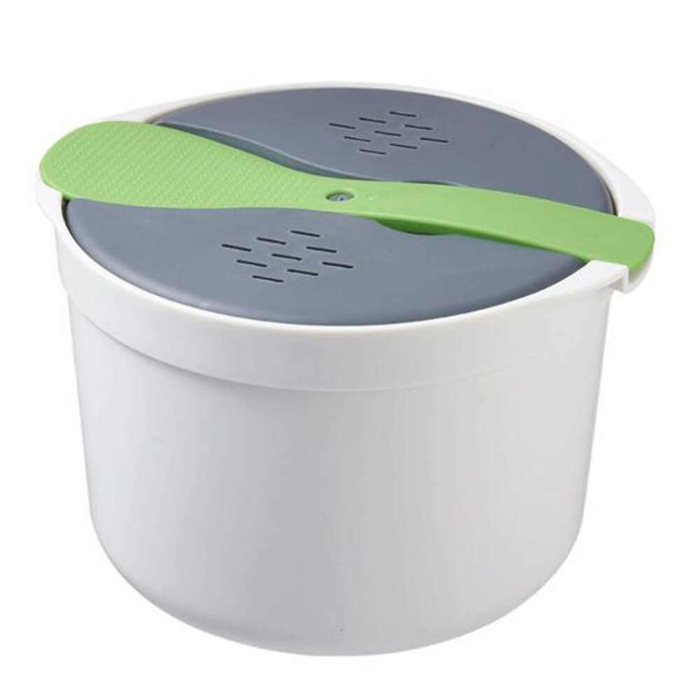 (green) 1 Set 2l Plastic Rice Steamer Large Capacity Practical Microwave Cooking Pot Lunch Container