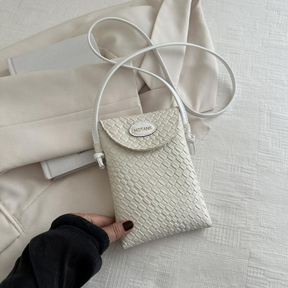 (white, 14x2x19.5cm) Women's Pu Crossbody Bags Adjustable Shoulder Strap New Fashion Woven Shoulder Bags Small Phone Purse And Handbag