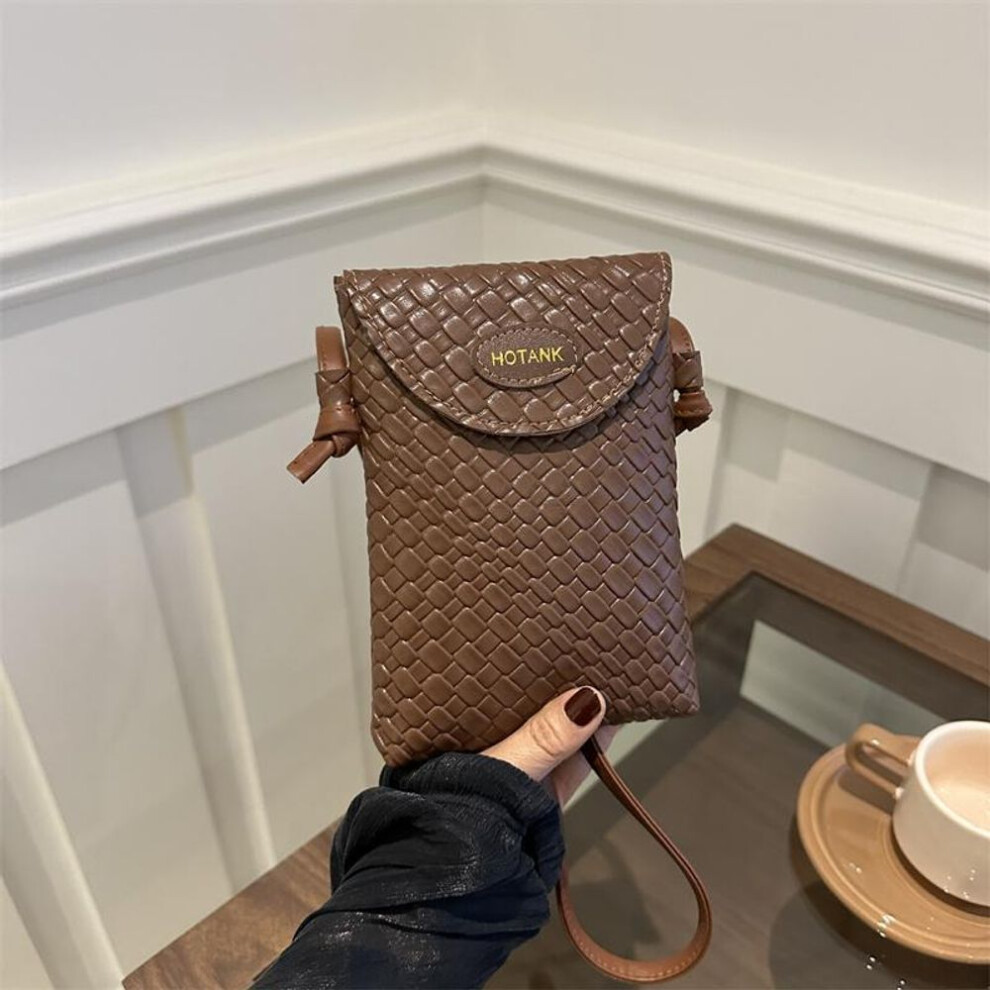 (khaki, 14x2x19.5cm) Women's Pu Crossbody Bags Adjustable Shoulder Strap New Fashion Woven Shoulder Bags Small Phone Purse And Handbag