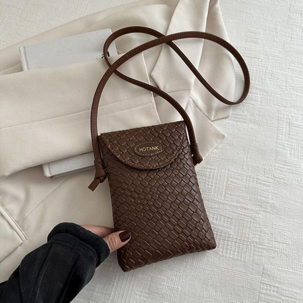 (coffee, 14x2x19.5cm) Women's Pu Crossbody Bags Adjustable Shoulder Strap New Fashion Woven Shoulder Bags Small Phone Purse And Handbag