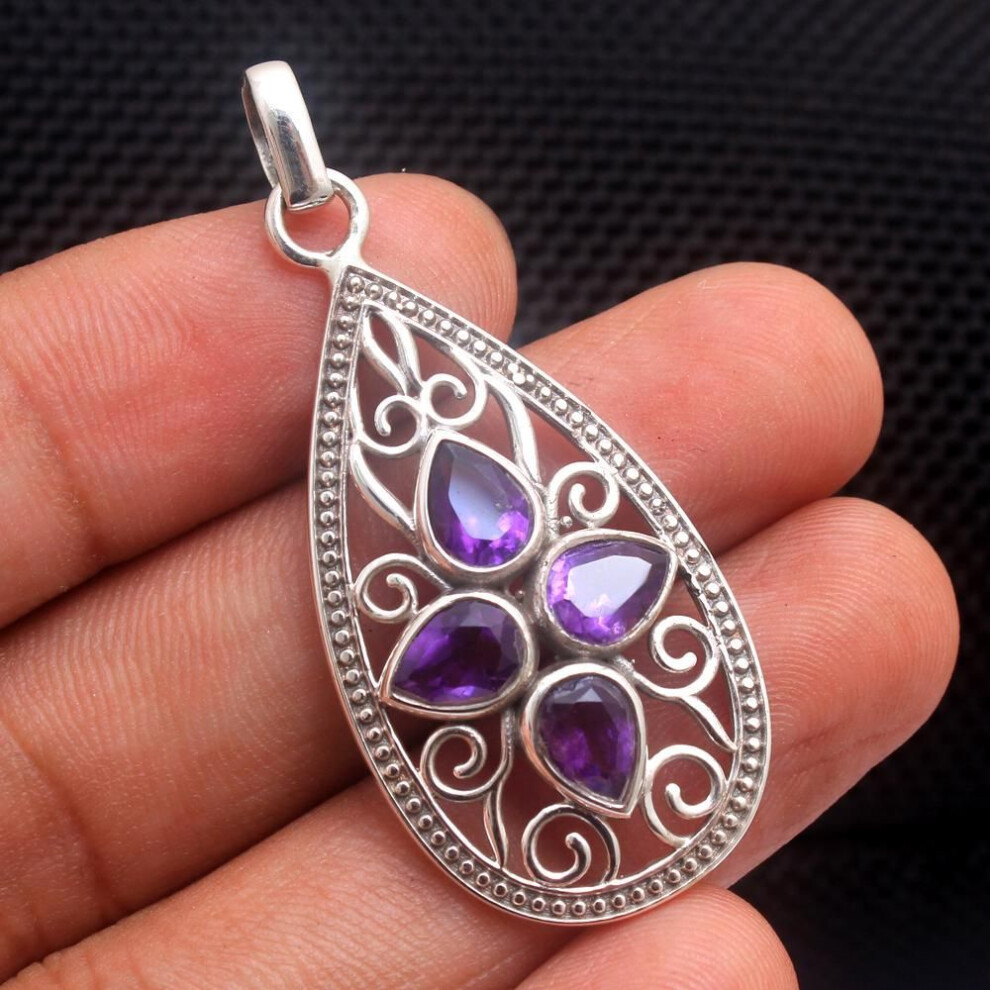 (purple) Crystal Healing Pendant, Sliver Pendant, Handmade Jewelry, Filigree Pendant, Gemstone Jewelry, Amethyst Garnet Citrine Topaz Peridot Pendant