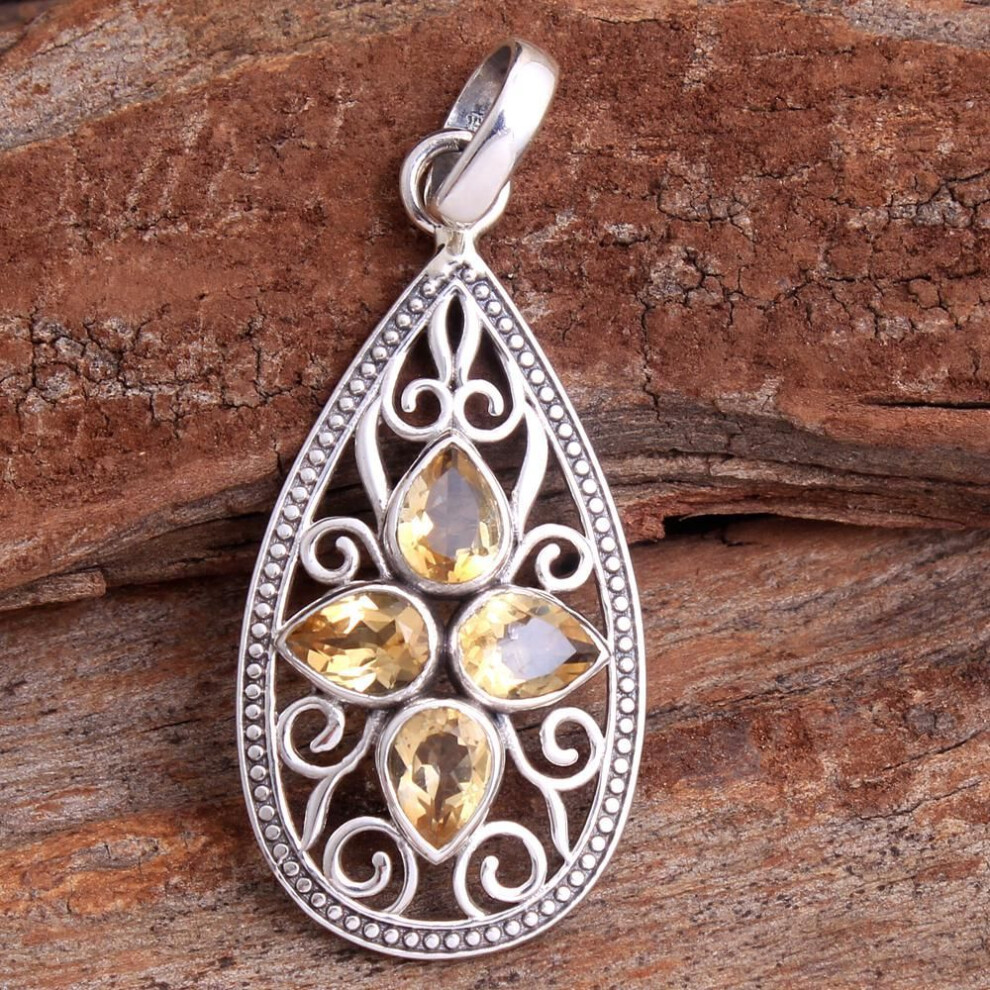 (yellow) Crystal Healing Pendant, Sliver Pendant, Handmade Jewelry, Filigree Pendant, Gemstone Jewelry, Amethyst Garnet Citrine Topaz Peridot Pendant