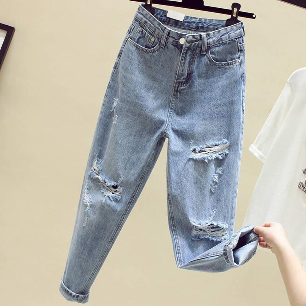 (XL) Women's Light Ripped High-waisted Loose Jeans - Spring/summer Slimming Straight Harem Pants