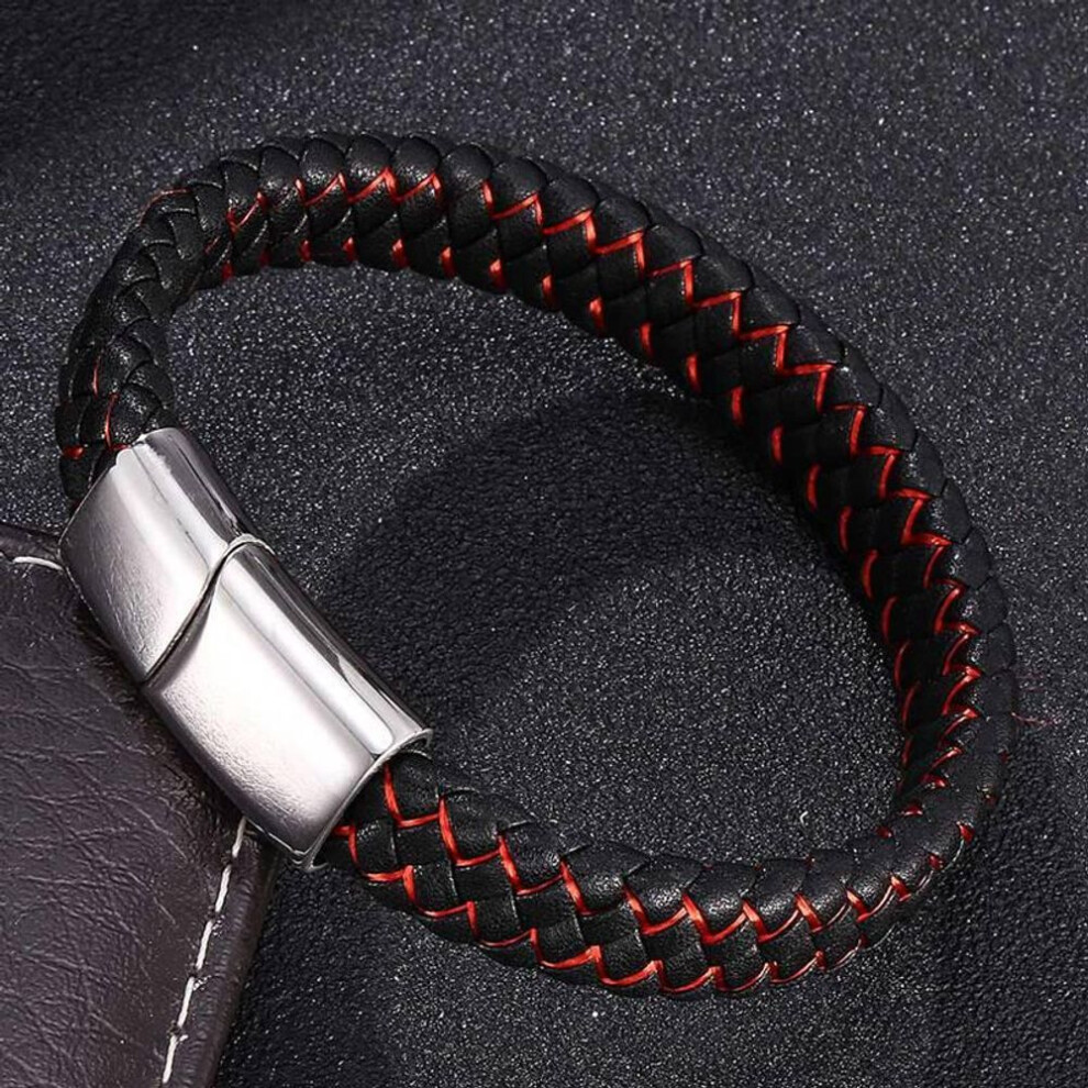 (ivory, 195mm) Punk Bracelet Leather Braided Men Handmade Bangles Charm Clasps Jewelry Wrist Band Man Gifts