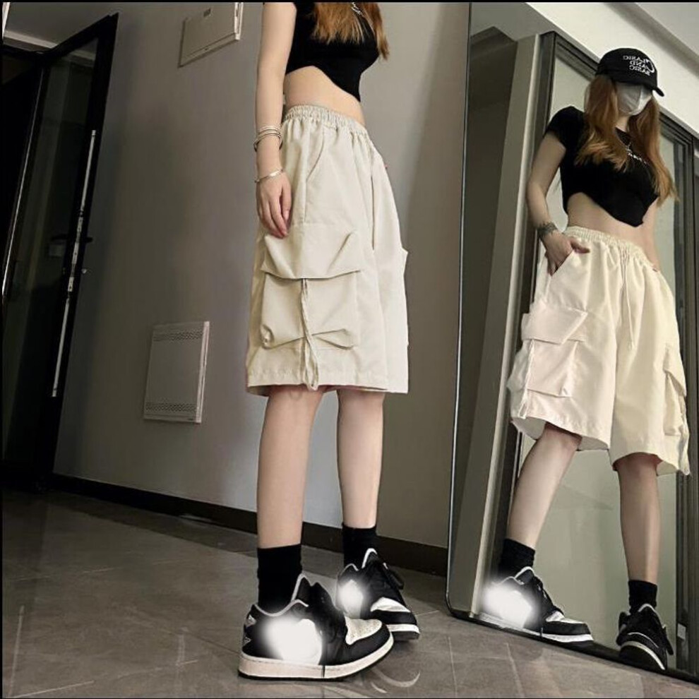 (apricot, XS) Summer Cargo Shorts Women Wide Leg Shorts Streetwear High Waist Baggy Short Pants Quick Drying Five Quarter Straight Leg Pants