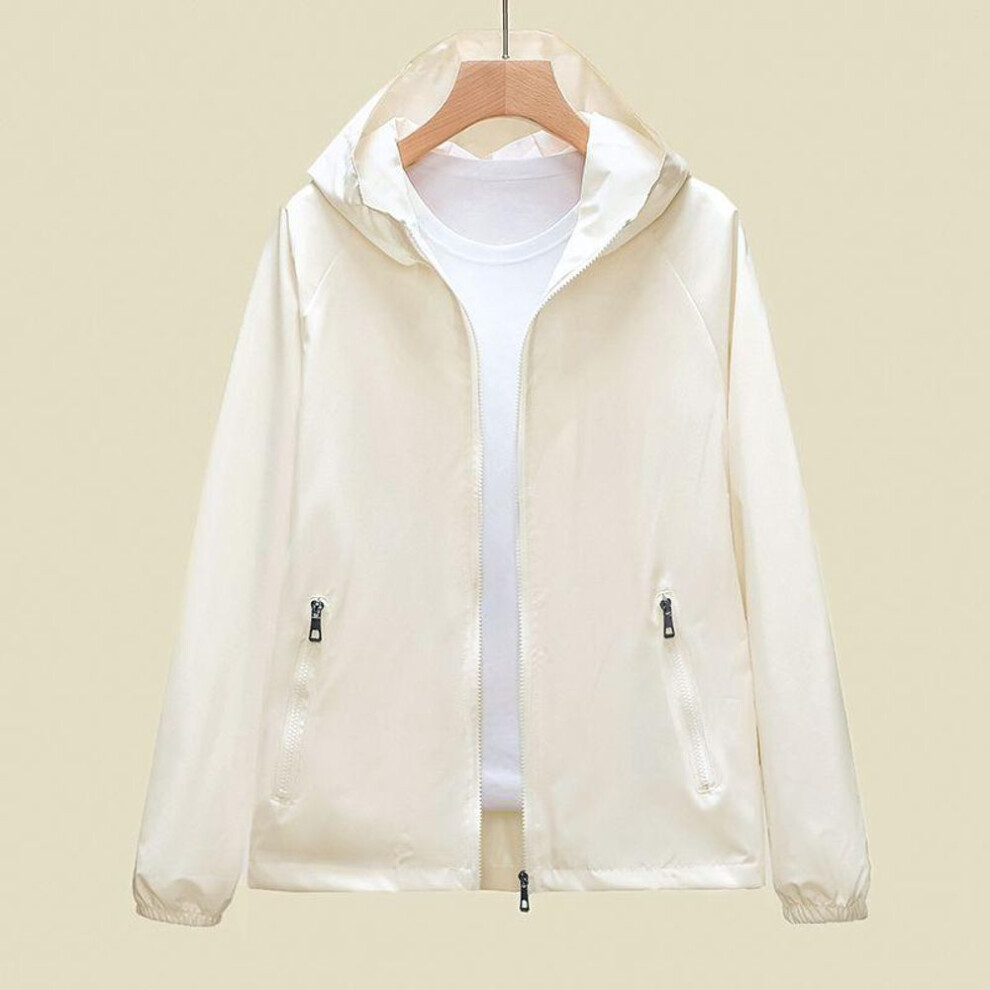 (white, S) Women's Hooded Jacket Sunscreens Coat Joker Ladies Outwear Fashion Waterproof Sun