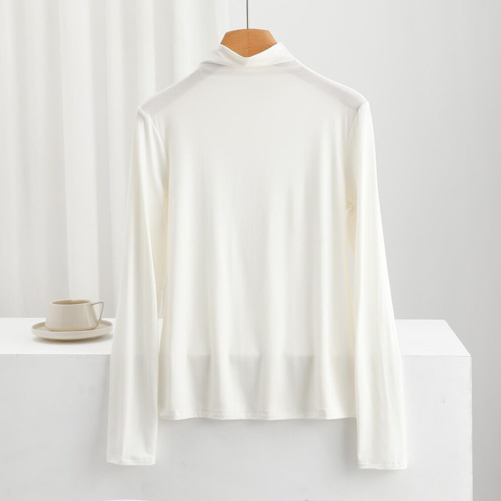 (M, white) Women Autumn Winter Bottoming Tshirt Turtleneck Long Sleeve Shirt Casual Tees Shirts Solid Slim Basic Tees Undershirt