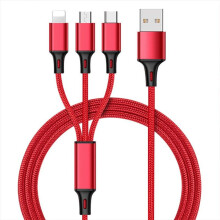 (red) Fast Usb Charging Cable For Samsung Universal 3 In 1 Multi Function Cell Phone Cord Charger Cable Type C