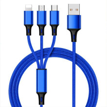 (blue) Fast Usb Charging Cable For Samsung Universal 3 In 1 Multi Function Cell Phone Cord Charger Cable Type C