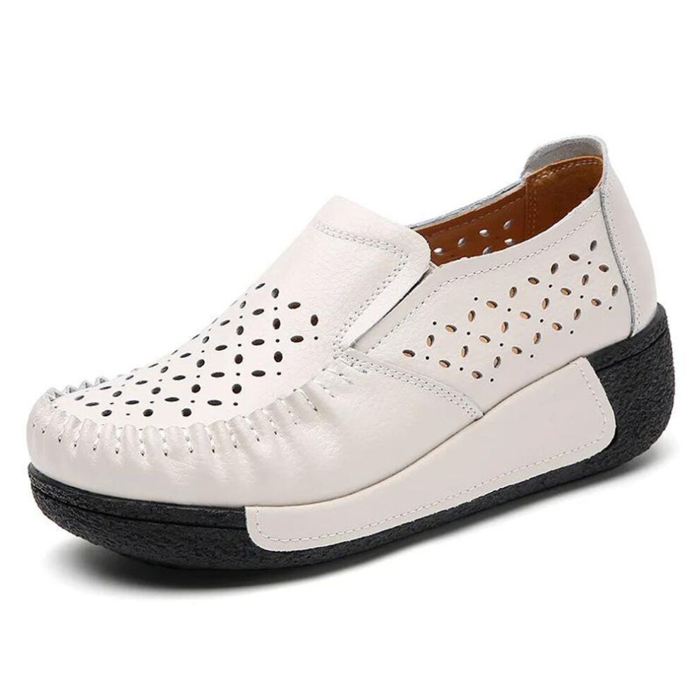 (beige, 39) 2025 Fashion Spring Autumn Women Flats Platform Loafers Ladies Genuine Leather Comfort Wedge Moccasins