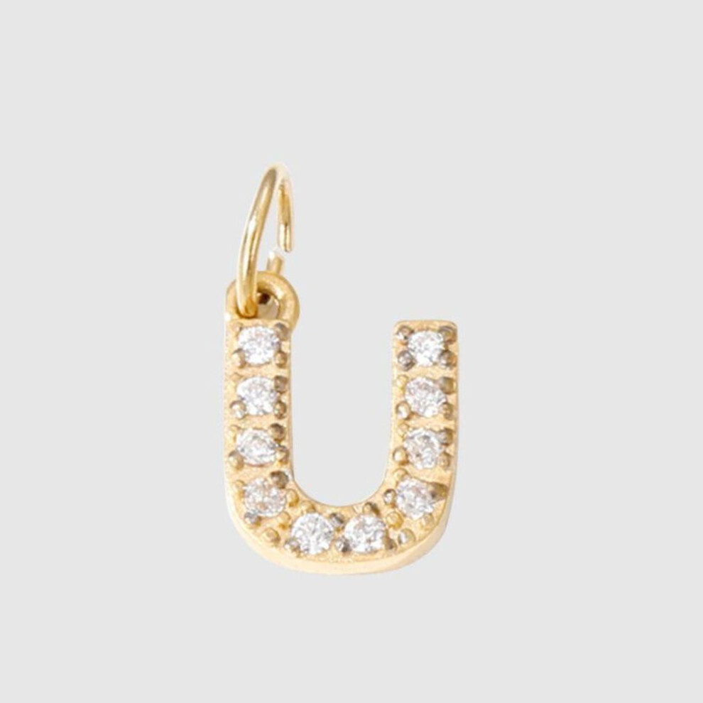 (gold, U-ZP39269) Zircon Letter Pendant: European & American Full Diamond Stainless Steel Necklace & Bracelet Jewelry