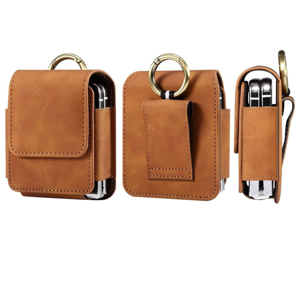 (brown, Motorola Razr 50 Ultra) Leather Magnetic Belt Clip Phone Case Men Waist Bag For Samsung Z Flip6 Flip5 Moto Razr Oppo Vivo Tecno Honor Galaxy Flip 6 5 4 3 Holster Pouch Cover