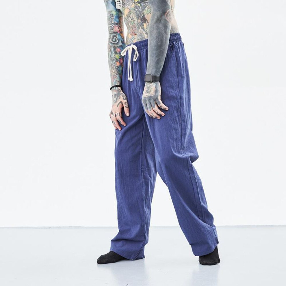 (navy blue, XXXXXL) Men's Plus Size 9xl Cotton And Linen Pants Chinese Style Summer Thin Loose   Straight Casual Pants Elastic Waist Trousers