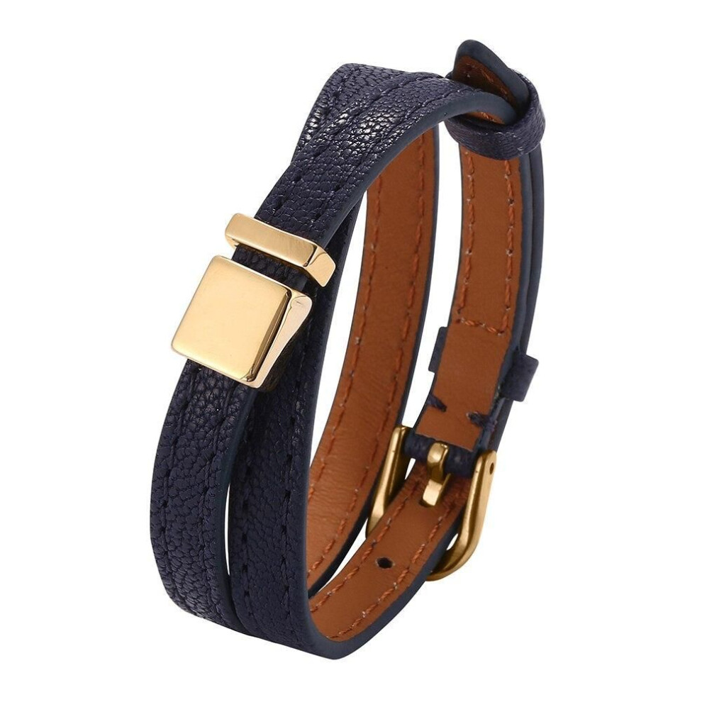 (blue) Couple Blue Leather Bracelet Women Men Alloy Buckle Wrap Bracelets Length Adjustable