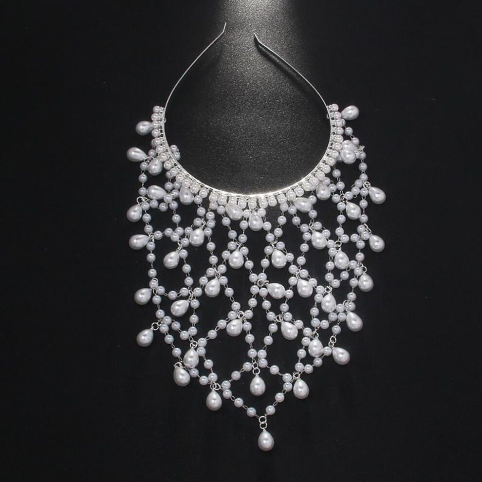 (silver) Personalized Hollow Mesh Pendant Headdress For Women Girls Carnival Headband Bohemian Vintage Pearl Hair Accessories Gifts