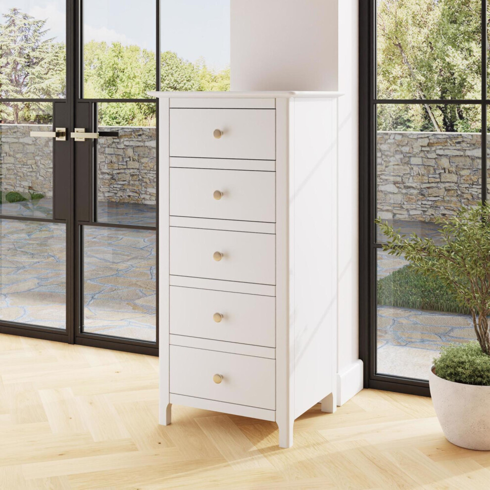 White 5 Drawer Chest of Drawers Brushed Metal Handles