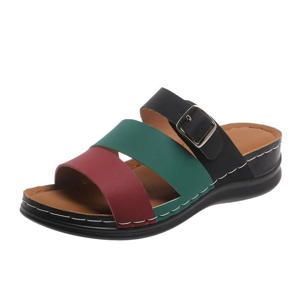 (black, 37) Matching Color Wedge Heel Platform Sandals Women 2025 Summer New Open Toe Beach Slippers