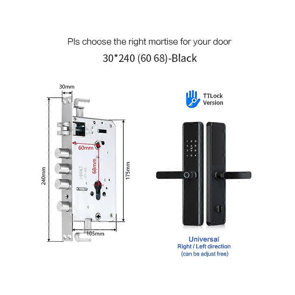 (Square Mortise, One Size) Ttlock Waterproof Bluetooth Wifi Fingerprint Smart Lock Electronic Intelligent Biometric Code Digital Door Lock 4909775832204