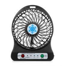 (Black) Portable LED Light Rechargeable Mini Desktop Fan, Three Speeds 18650 Lithium Ion Battery USB Rechargeable Small Fan