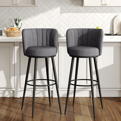 Living And Home 2 Pcs Premium Linen Upholstered Bar Stools 1