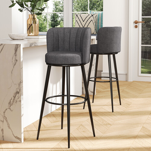Living And Home 2 Pcs Premium Linen Upholstered Bar Stools 2