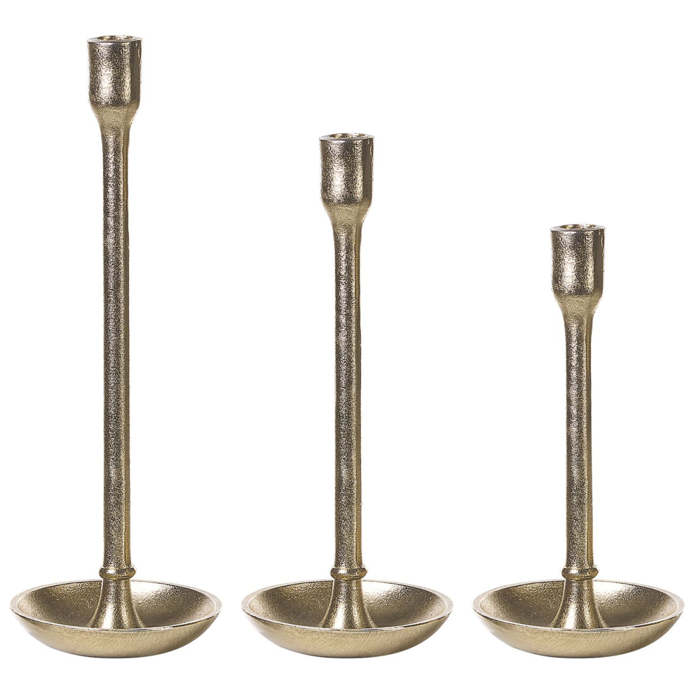 Set of 3 Candle Holders LIWUNG Metal 27/33/38 cm Gold