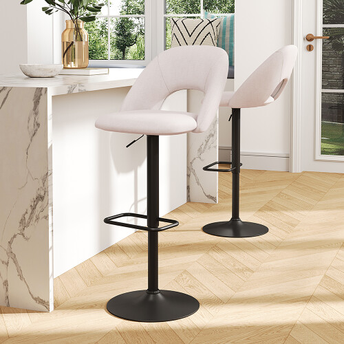Living And Home 2 Set Linen Counter Swivel Height Breakfast Bar Stools 2