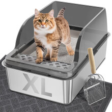 UPSKY kattenbak van roestvrij staal met deksel XL grote metalen kattenbak voor grote rassen Afgesloten kattenbak met hoge zijkanten Lekvrij en an