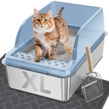 UPSKY kattenbak van roestvrij staal met deksel XL grote metalen kattenbak voor grote rassen Afgesloten kattenbak met hoge zijkanten Lekvrij en an