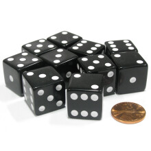 Koplow Games Set med 10 Stora sexsidiga fyrkantiga ogenomskinliga 19 mm D6 trningar - Svart med White Pip Die
