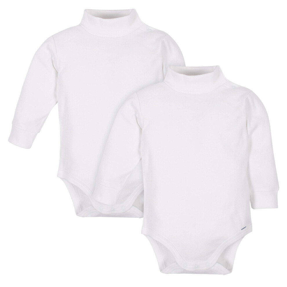 Gerber Baby Boys 2-pack Long Sleeve Turtleneck Onesies Bodysuits Footie  White  12 Months US