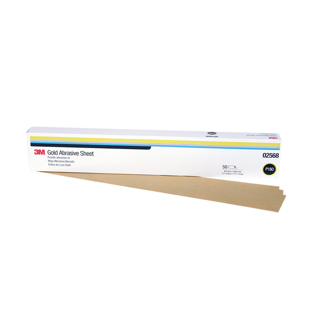 3M Gold Abrasive Sheet  02568  P180 grade  2 3/4 in x 17 1/2 in  50 sheets per pack  Black