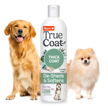 Novo! Hartz True Coat Shampoo especfico para ces com pelagem espessa remove e suaviza com leite de aveia, leo de coco e babosa