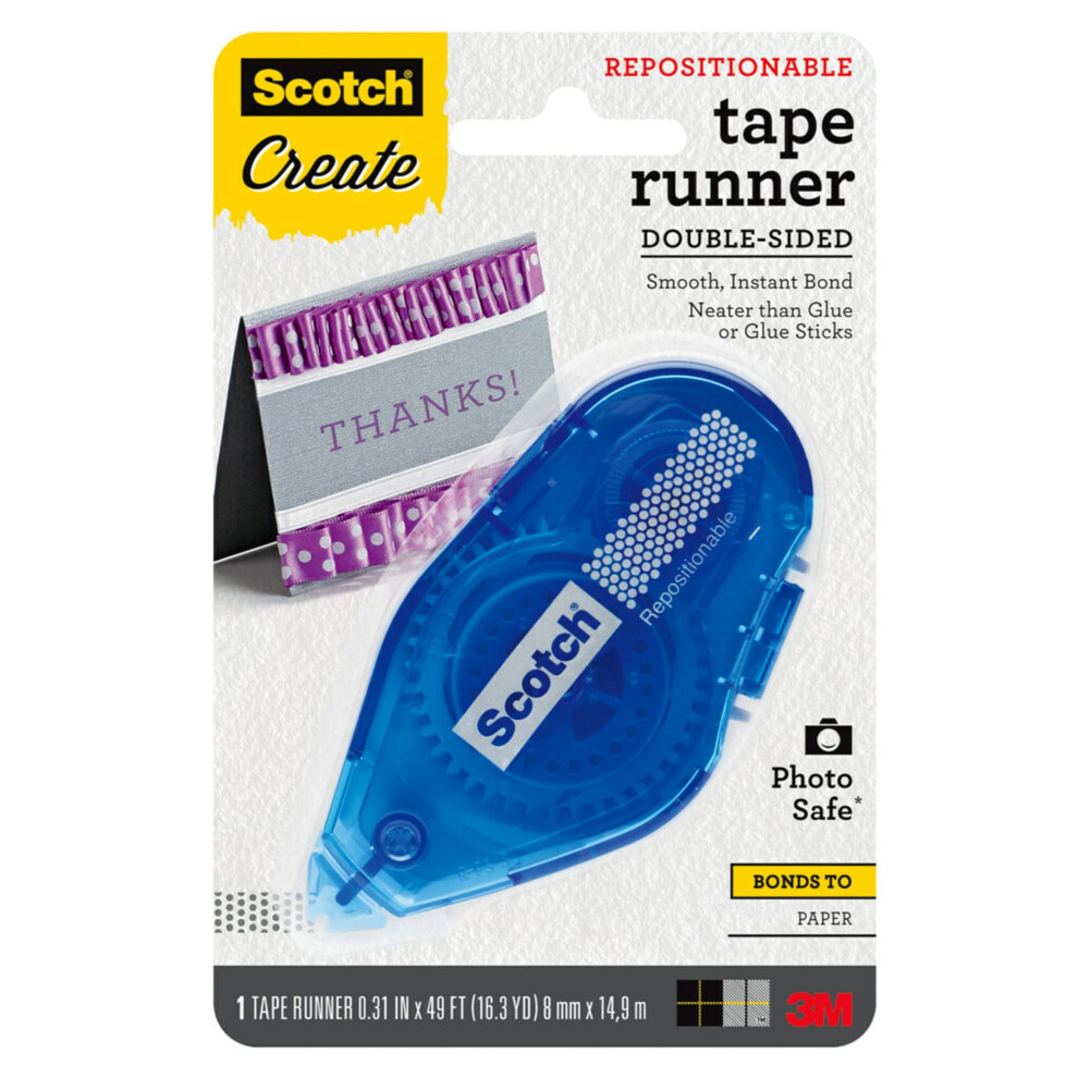Scotch Repositionable Tape Runner  0.31 in x 49 ft  Double Sided Tape Runner for Crafts and DIY  1-Pack