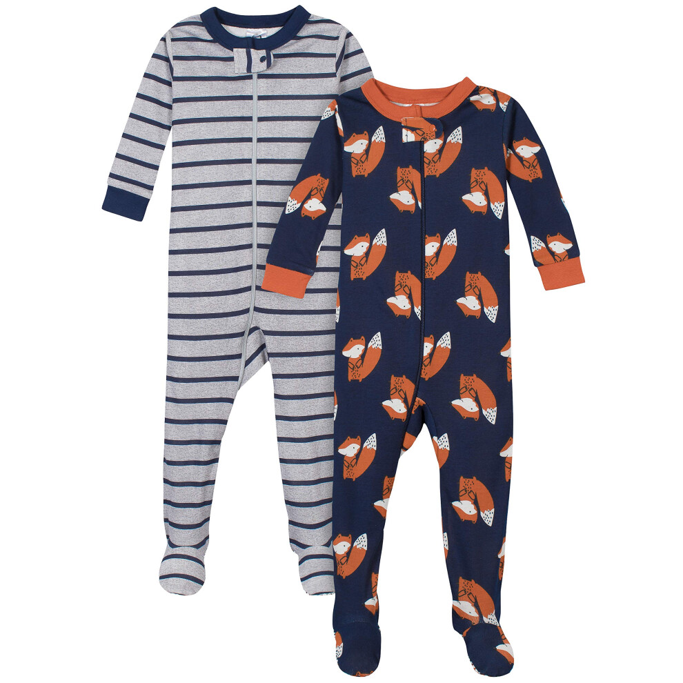 Gerber Baby Boys' 2-Pack Footed Pajamas  Fox Grey  12 Months