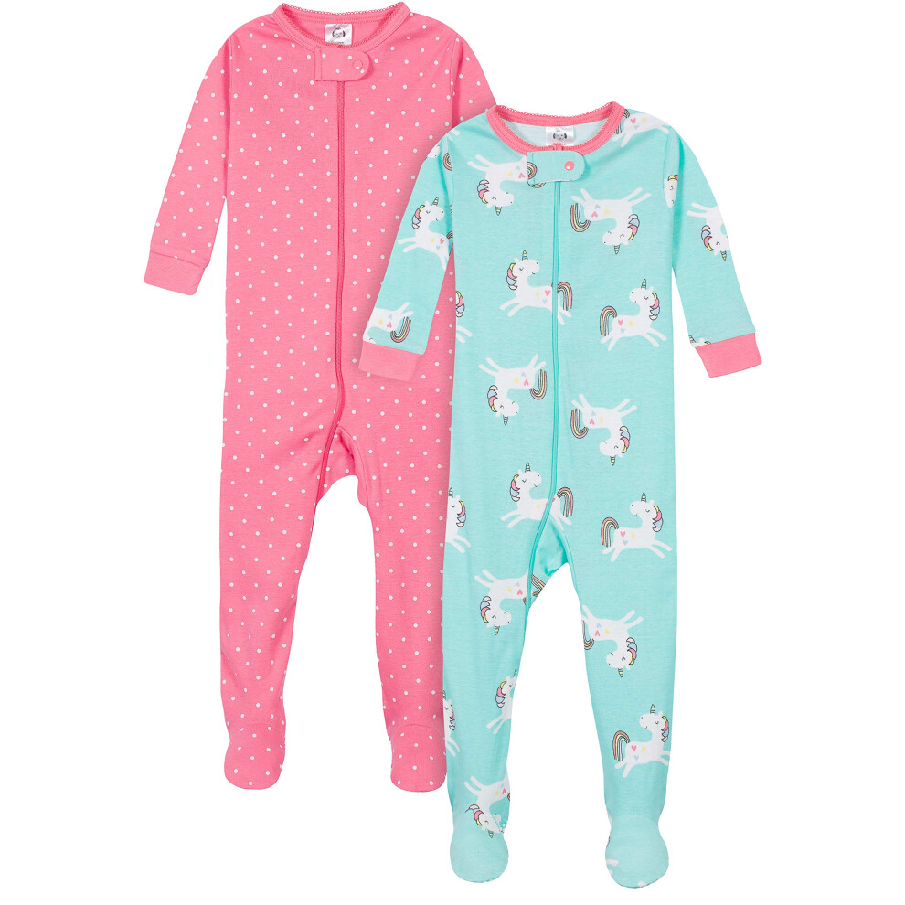 Gerber Baby Girls' Toddler 2-Pack Footed Pajamas  Unicorns Pink  3T