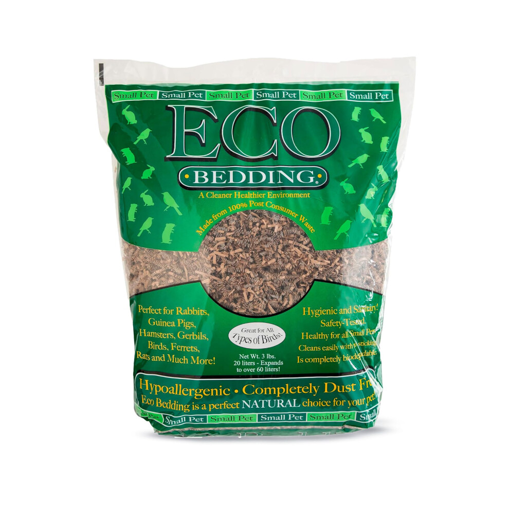 ECO BEDDING 99% Dust Free Paper Bedding for Small Pets and Birds Eco Natural 3 lb (Expands to 60 L)