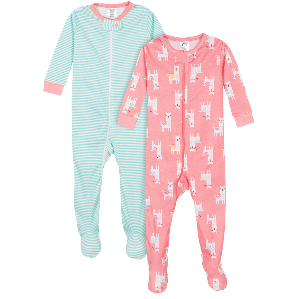 Gerber Baby Girls' 2-Pack Footed Pajamas  Llama Pink  18 Months