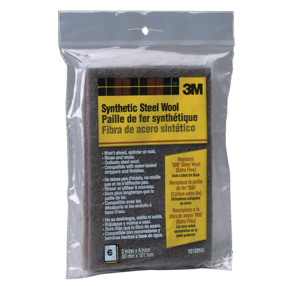 3M Synthetic Steel Wool Pads  000 Extra Fine  6-Pads  Use Wet Or Dry  Compatible With Water-Based Strippers & Finishes  Will Not Shred  Splinter Or Ru